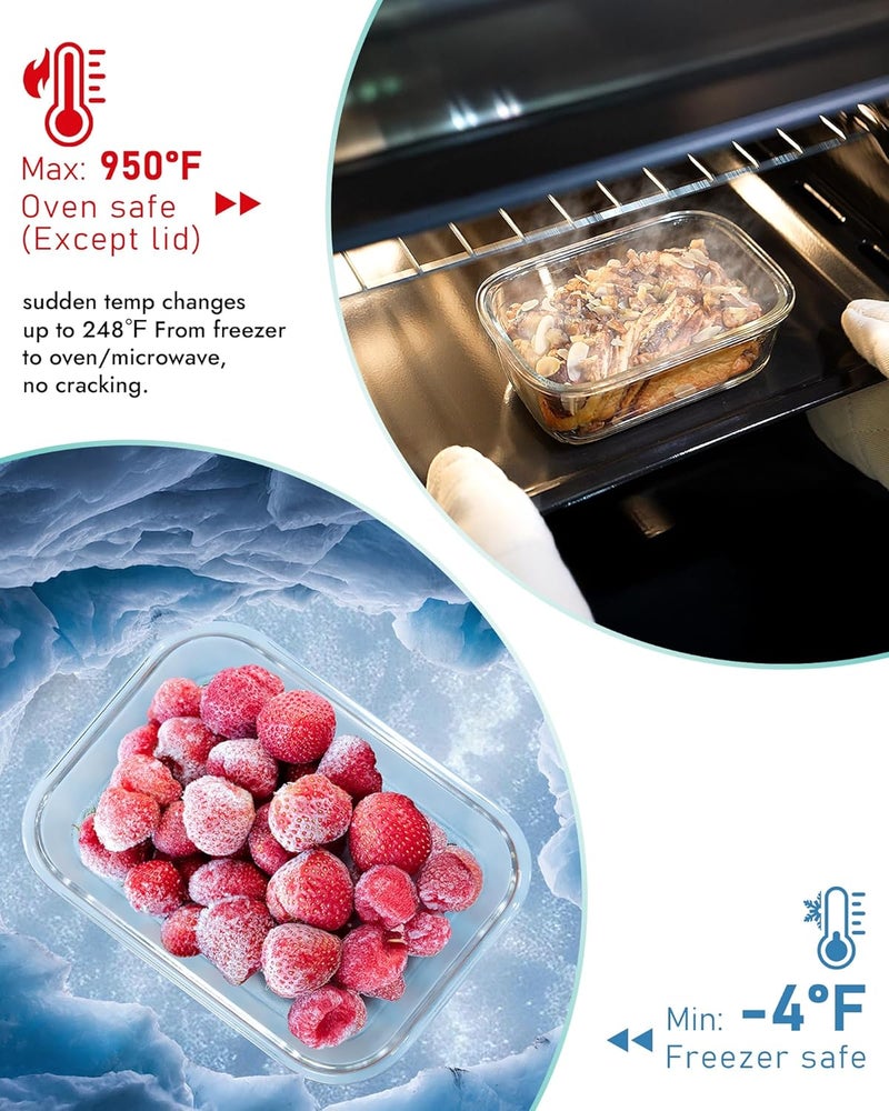 BOROHOUSE 8-Piece Borosilicate Glass Food Storage Containers Set with Airtight Lids - Oven, Microwave & Freezer Safe - Image 3