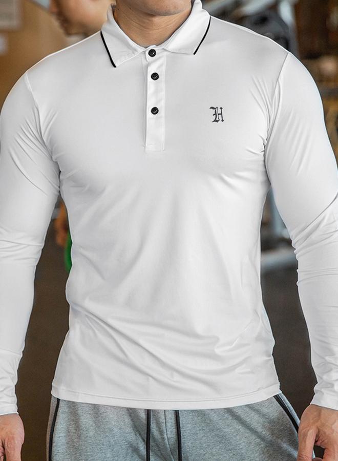 Take Two Men White Long Sleeve Polo Shirt - Image 1