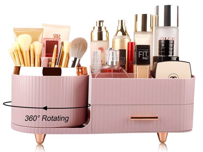 Molutsody Makeup Organizer for Vanity  Cosmetic Display Case with Drawers  Fits Makeup  Skincare Products  Brushes  Lipsticks  and Other Accessories  Versatile Storage Solution (Pink) - Image 1