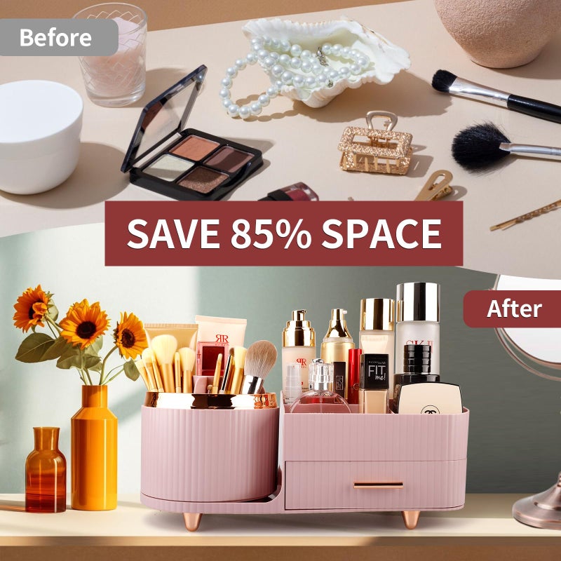 Molutsody Makeup Organizer for Vanity  Cosmetic Display Case with Drawers  Fits Makeup  Skincare Products  Brushes  Lipsticks  and Other Accessories  Versatile Storage Solution (Pink) - Image 2