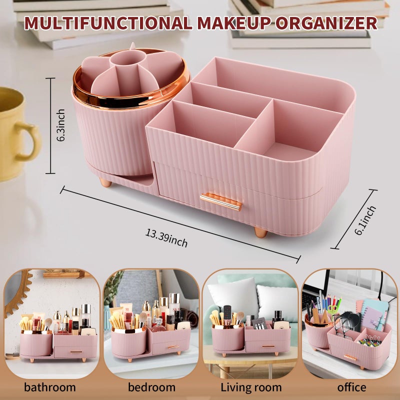 Molutsody Makeup Organizer for Vanity  Cosmetic Display Case with Drawers  Fits Makeup  Skincare Products  Brushes  Lipsticks  and Other Accessories  Versatile Storage Solution (Pink) - Image 3