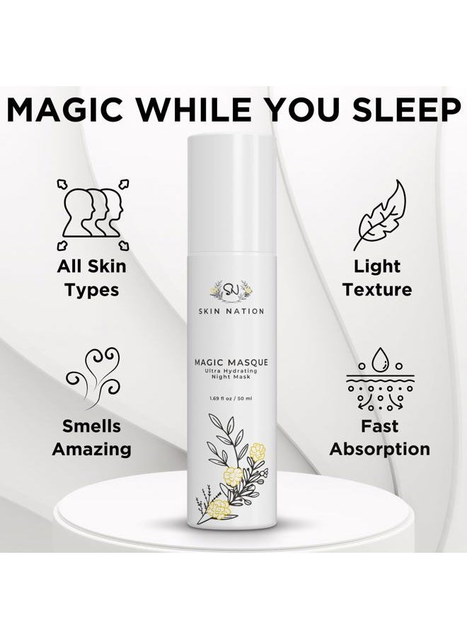 Skin Nation - Magic Collagen Face Mask and Night Moisturizer for Face with Organic Aloe & Vitamin E, Overnight Hydrating Serum for Skin Tightening & Glowing Skin, Pore Minimizer for Face, Made in USA, Cruelty Free - Image 1
