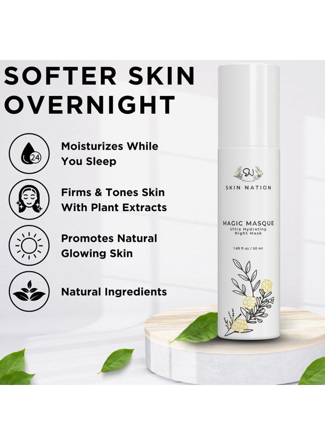 Skin Nation - Magic Collagen Face Mask and Night Moisturizer for Face with Organic Aloe & Vitamin E, Overnight Hydrating Serum for Skin Tightening & Glowing Skin, Pore Minimizer for Face, Made in USA, Cruelty Free - Image 1