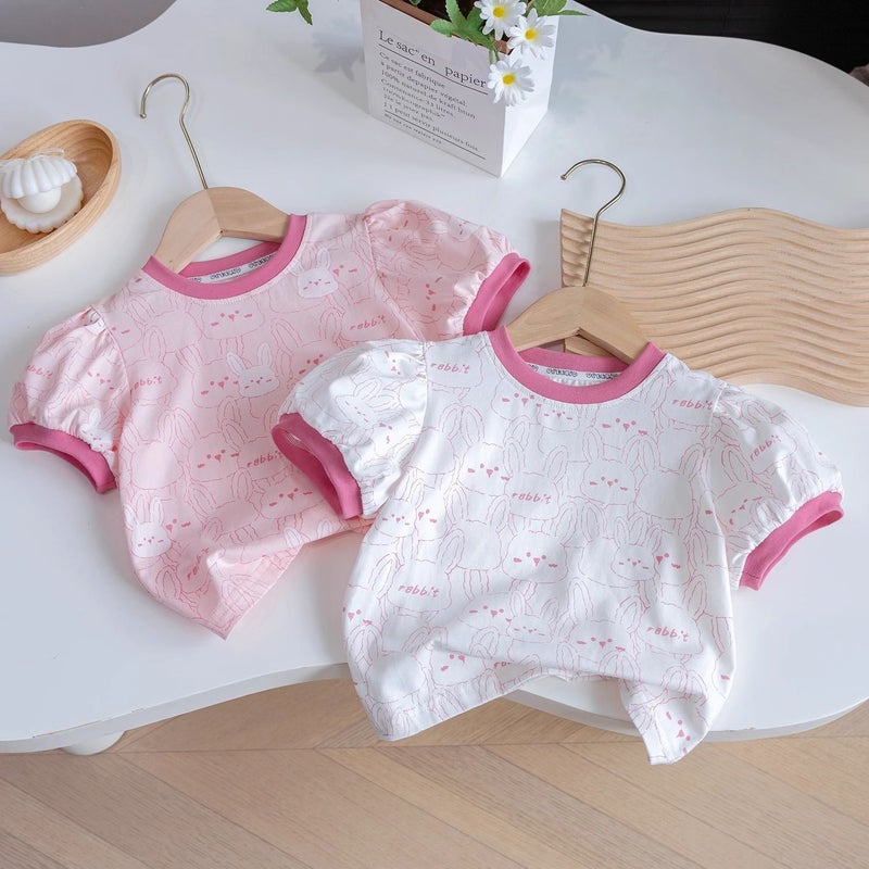 2025 Baby Girl Top T-Shirt Little Girl Cute Cartoon Fashion Western Style All-Match Short Sleeve - Image 5
