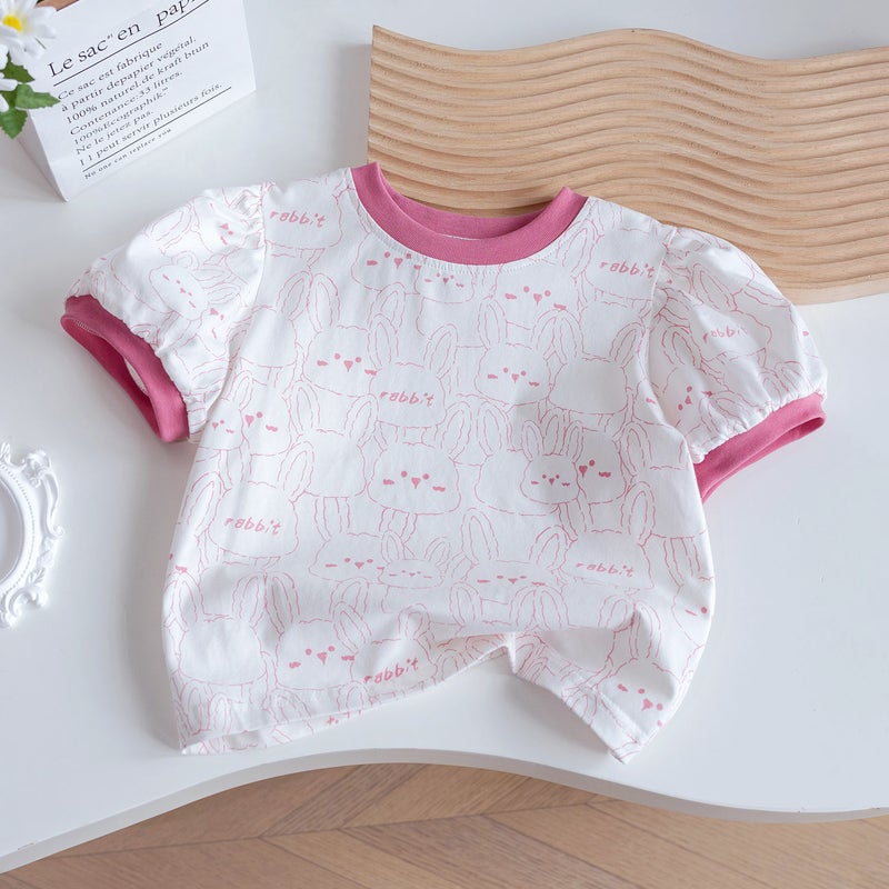 2025 Baby Girl Top T-Shirt Little Girl Cute Cartoon Fashion Western Style All-Match Short Sleeve - Image 3