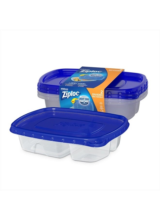Ziploc Food Storage Meal Prep Containers Reusable for Kitchen Organization, Smart Snap Technology, Dishwasher Safe, Divided Rectangle, 2 Count  - Image 2