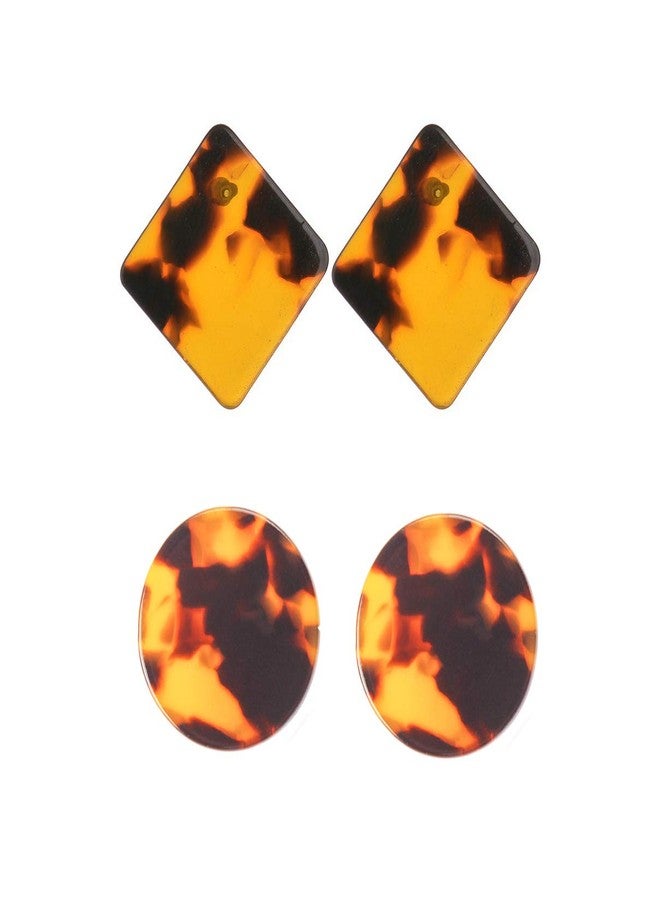 HUNO Acrylic Stud Earrings Leopard Textured Square Tortoise Marble Resin Round Circle Earrings for Women - Image 1