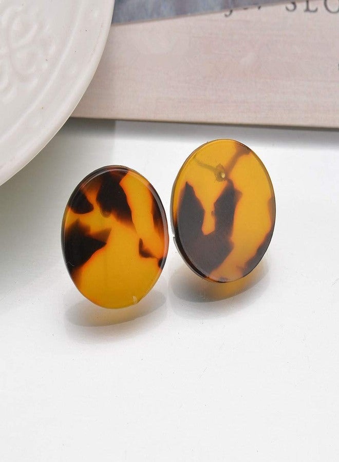 HUNO Acrylic Stud Earrings Leopard Textured Square Tortoise Marble Resin Round Circle Earrings for Women - Image 3