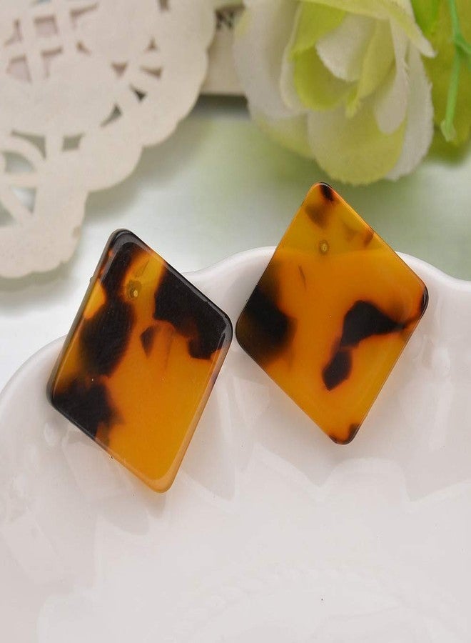 HUNO Acrylic Stud Earrings Leopard Textured Square Tortoise Marble Resin Round Circle Earrings for Women - Image 5