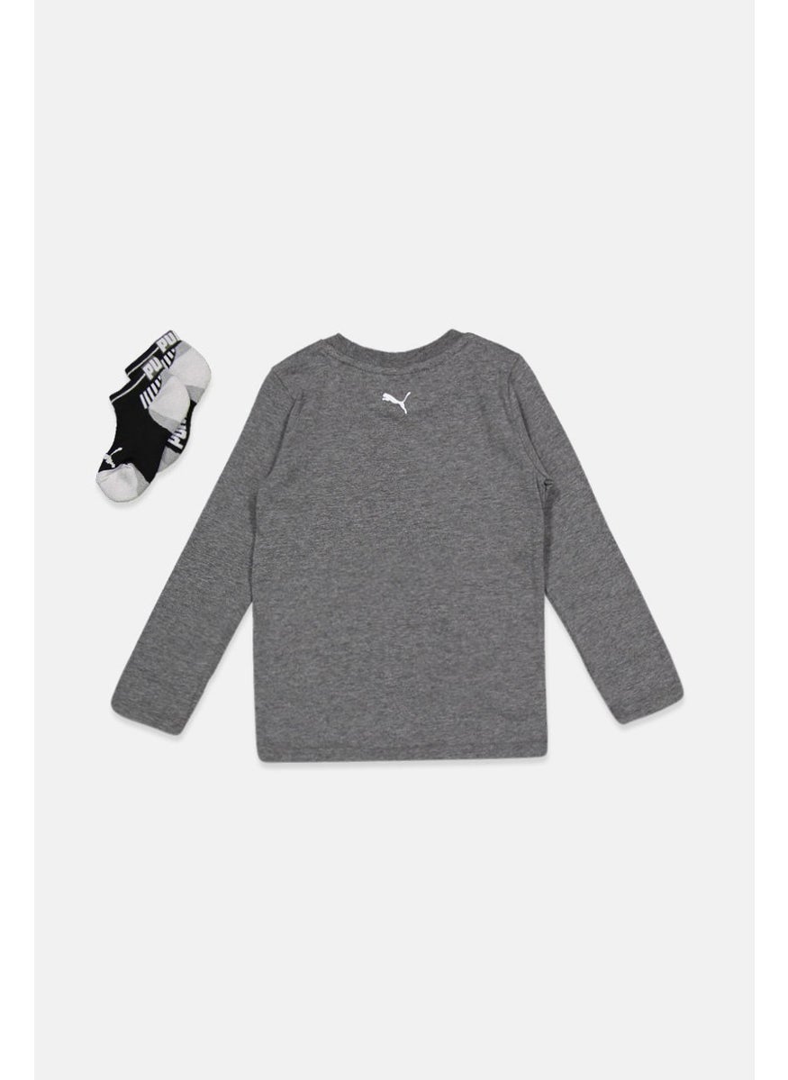 PUMA - Toddlers Boy Long Sleeve Graphic T-shirt And Ankle Socks Set, Grey Combo - Image 1
