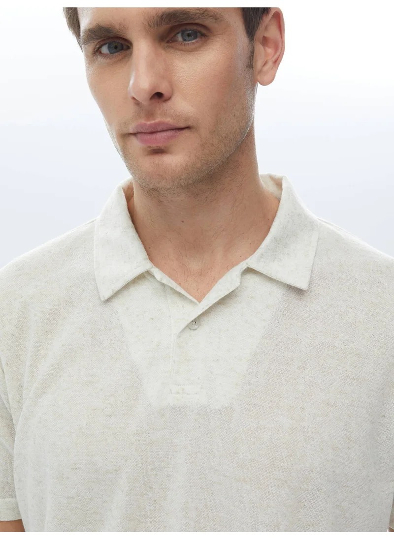 كيب Beige Cuban Collar Linen Blend T-Shirt
