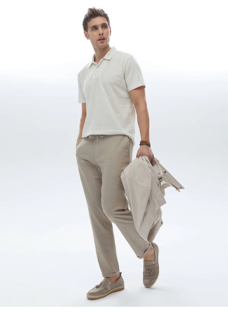 كيب Beige Cuban Collar Linen Blend T-Shirt