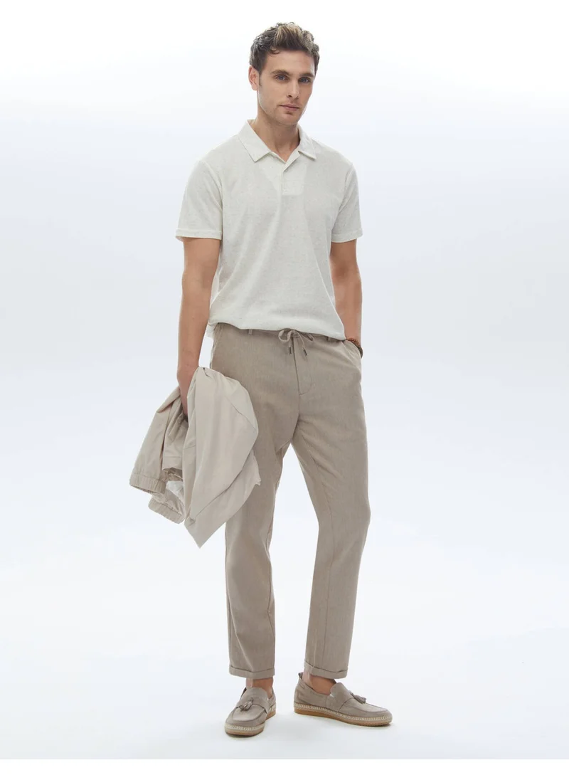 كيب Beige Cuban Collar Linen Blend T-Shirt