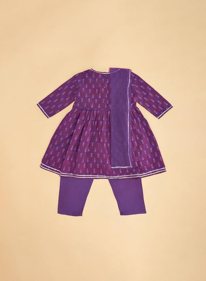 YU by Pantaloons Girl's Polyester Flared Kurta (110149320008_Purple - Image 4