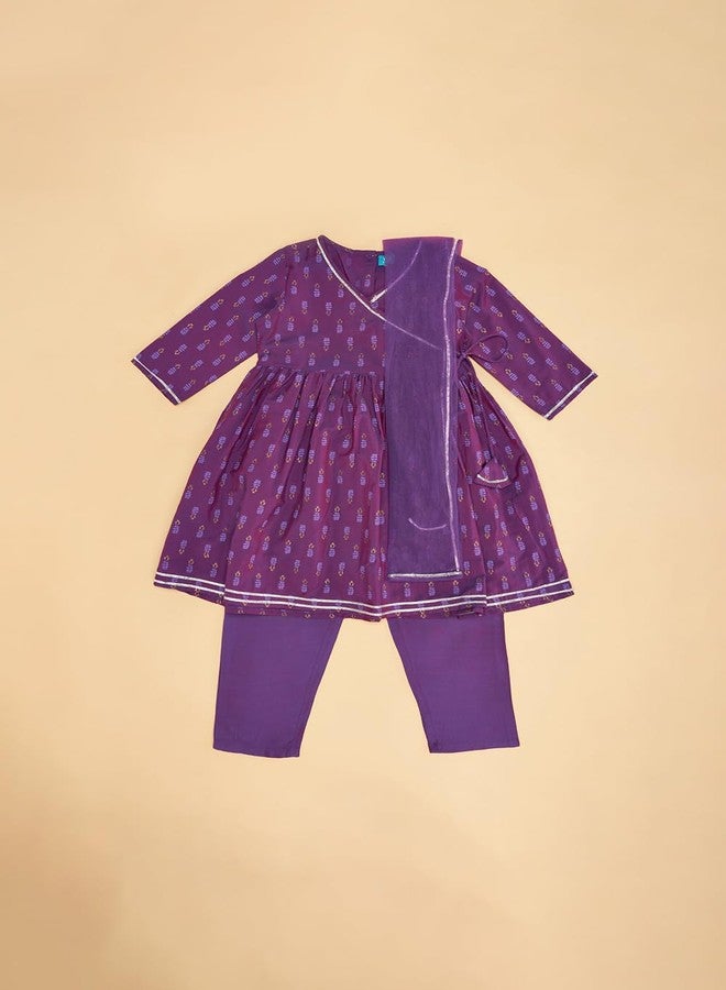 YU by Pantaloons Girl's Polyester Flared Kurta (110149320008_Purple - Image 3