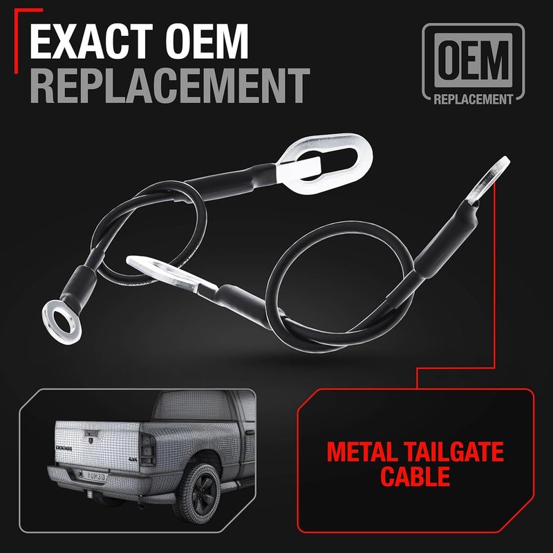T1A Tailgate Support Cable Strap Set, Rear Left & Right - Compatible with 1994-2009 Dodge Ram 1500, 94-09 Ram 2500, 94-09 Ram 3500 - Metal 18-1/8" Long - OEM 55345124AB, 55345125AB, F37Z-1023342-A-MT - Image 3