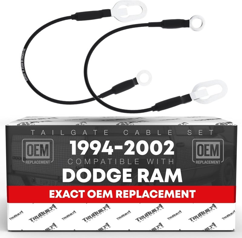 T1A Tailgate Support Cable Strap Set, Rear Left & Right - Compatible with 1994-2009 Dodge Ram 1500, 94-09 Ram 2500, 94-09 Ram 3500 - Metal 18-1/8" Long - OEM 55345124AB, 55345125AB, F37Z-1023342-A-MT - Image 1