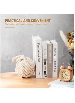 Excefore 1 Pcs 3 Lbs Decorative Door Stop Rope Knot with Handle 6 Inch Nautical Fabric Door Stopper Twisted Knot Cotton Weighted Interior Doorstop for Door Window Bookend Dog Toys, Ivory  - Image 5