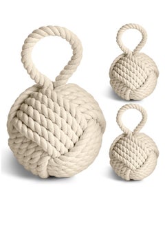Excefore 1 Pcs 3 Lbs Decorative Door Stop Rope Knot with Handle 6 Inch Nautical Fabric Door Stopper Twisted Knot Cotton Weighted Interior Doorstop for Door Window Bookend Dog Toys, Ivory  - Image 1