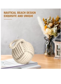 Excefore 1 Pcs 3 Lbs Decorative Door Stop Rope Knot with Handle 6 Inch Nautical Fabric Door Stopper Twisted Knot Cotton Weighted Interior Doorstop for Door Window Bookend Dog Toys, Ivory  - Image 3