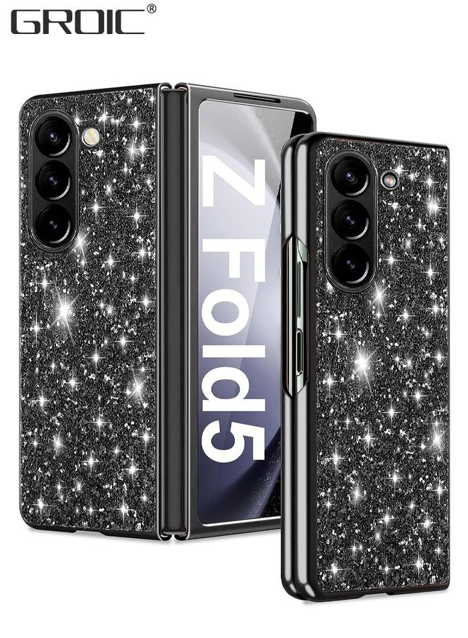 GROIC Glitter Black Case for Samsung Galaxy Z Fold 5 5G Phone Protector for Women Girls, Slim Ultra Thin Matte Back Shockproof Protective Cover for Samsung Z Fold 5 5G, Crystal Bling Case - Image 1