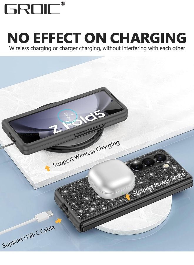 GROIC Glitter Black Case for Samsung Galaxy Z Fold 5 5G Phone Protector for Women Girls, Slim Ultra Thin Matte Back Shockproof Protective Cover for Samsung Z Fold 5 5G, Crystal Bling Case - Image 5