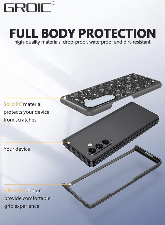 GROIC Glitter Black Case for Samsung Galaxy Z Fold 5 5G Phone Protector for Women Girls, Slim Ultra Thin Matte Back Shockproof Protective Cover for Samsung Z Fold 5 5G, Crystal Bling Case - Image 3