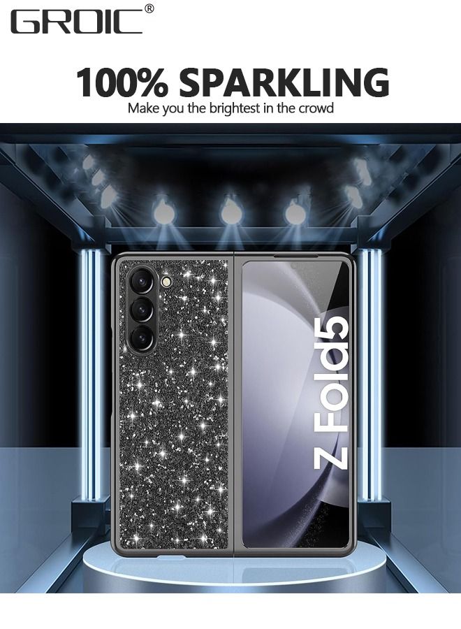 GROIC Glitter Black Case for Samsung Galaxy Z Fold 5 5G Phone Protector for Women Girls, Slim Ultra Thin Matte Back Shockproof Protective Cover for Samsung Z Fold 5 5G, Crystal Bling Case - Image 2