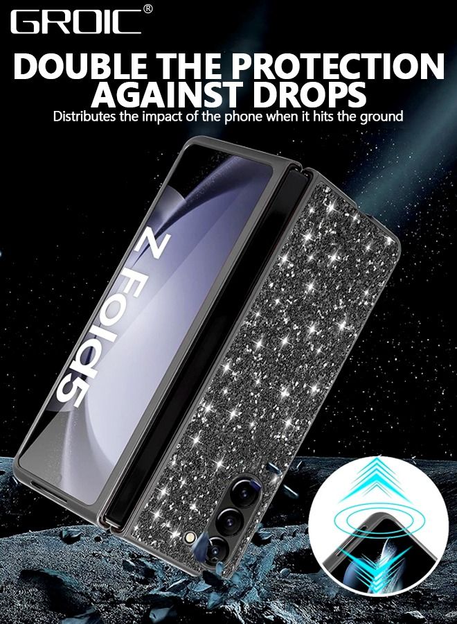 GROIC Glitter Black Case for Samsung Galaxy Z Fold 5 5G Phone Protector for Women Girls, Slim Ultra Thin Matte Back Shockproof Protective Cover for Samsung Z Fold 5 5G, Crystal Bling Case - Image 4