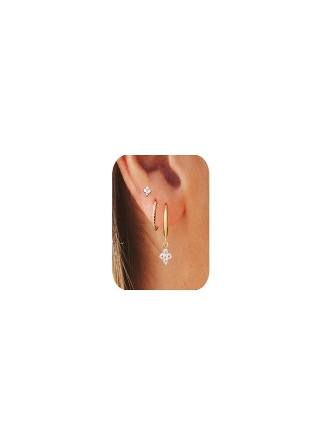 Dcfywl731 Gold Hoop Earrings Set for Women 3 Pairs Dainty Stud Dangle Huggie Cartilage Trendy Multiple Piercing Fashion Jewelry Gifts - Image 1