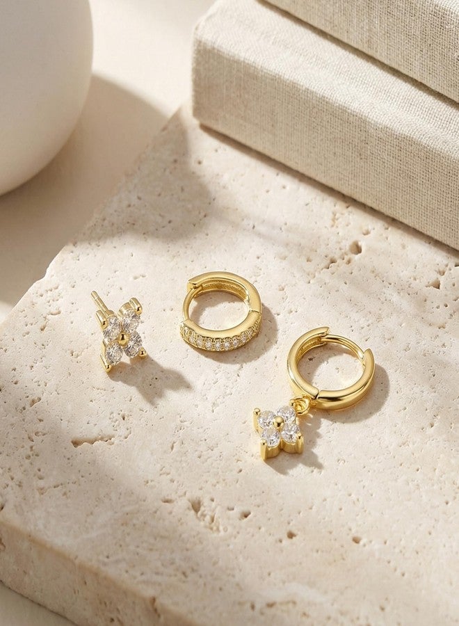 Dcfywl731 Gold Hoop Earrings Set for Women 3 Pairs Dainty Stud Dangle Huggie Cartilage Trendy Multiple Piercing Fashion Jewelry Gifts - Image 5