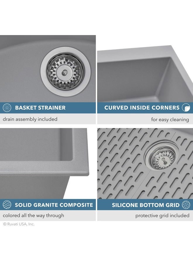 Ruvati 33 x 22 inch Gray Drop-in TopMount Granite Composite Kitchen Sink Double Bowl Low Divide - RVG1385GR - Image 4