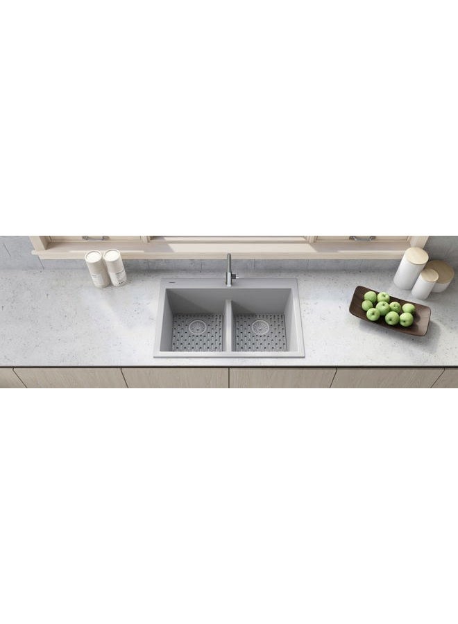 Ruvati 33 x 22 inch Gray Drop-in TopMount Granite Composite Kitchen Sink Double Bowl Low Divide - RVG1385GR - Image 5