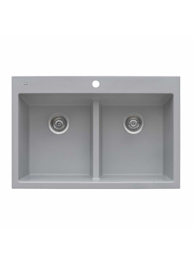 Ruvati 33 x 22 inch Gray Drop-in TopMount Granite Composite Kitchen Sink Double Bowl Low Divide - RVG1385GR - Image 3
