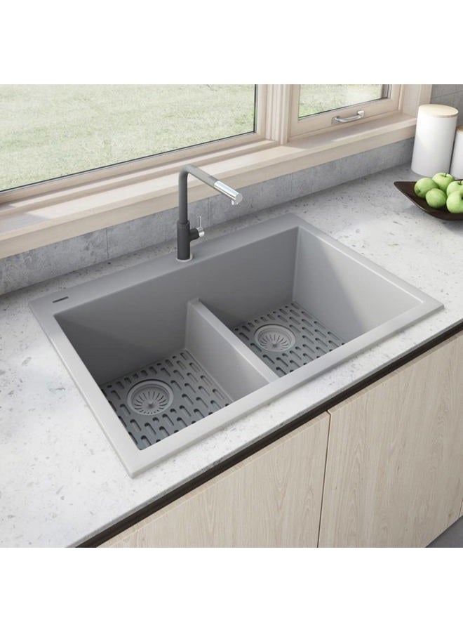 Ruvati 33 x 22 inch Gray Drop-in TopMount Granite Composite Kitchen Sink Double Bowl Low Divide - RVG1385GR - Image 2