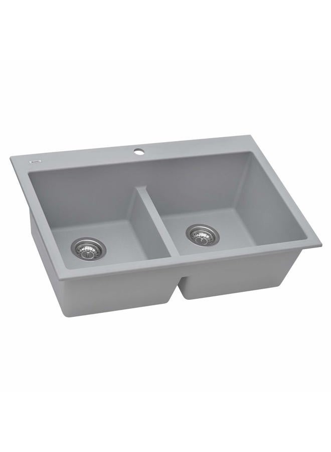 Ruvati 33 x 22 inch Gray Drop-in TopMount Granite Composite Kitchen Sink Double Bowl Low Divide - RVG1385GR - Image 1