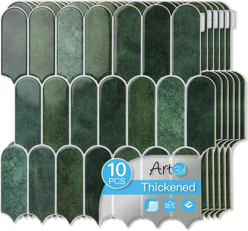 Art3d 12 x 12 Inch Heavy-Duty Peel and Stick Backsplash, Self-Adhesive Wall Tiles for Kitchen Bathroom Decor, 10-Pack Dark Green - Image 1