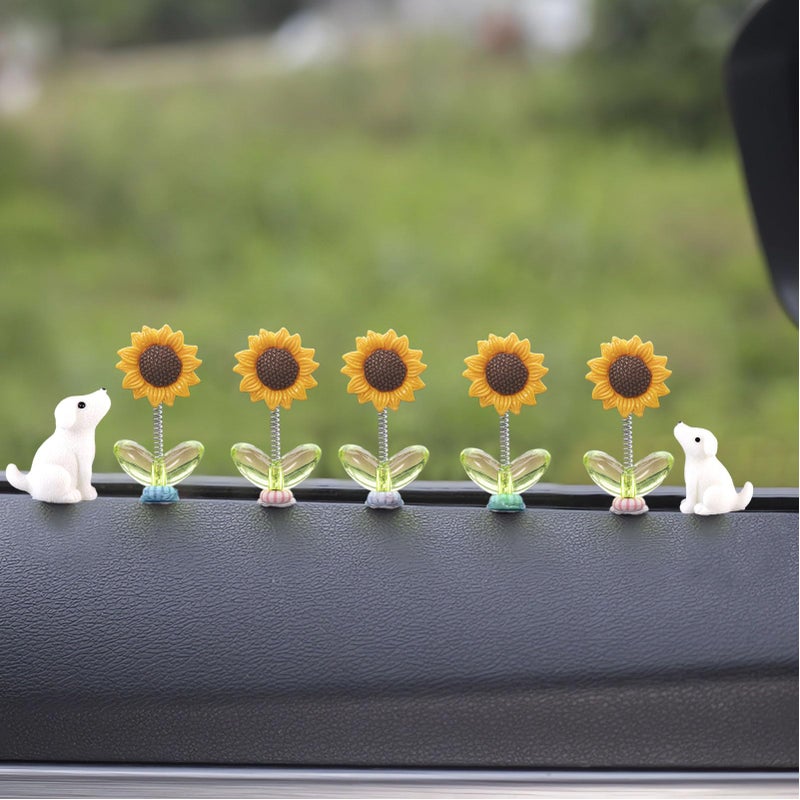 Kurilai 7pcs Cute Rearview Mirror Accessories Funny Dog Car Ornament Shaking Spring Sunflower Dashboard Decorations for Christmas Valentines Day Gifts - Image 3