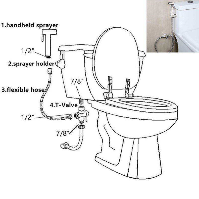 304 stainless steel handheld body cleaner set (including nozzle, toilet adapter, hose) 7/8 water hanging seat toilet nozzle set - Image 2