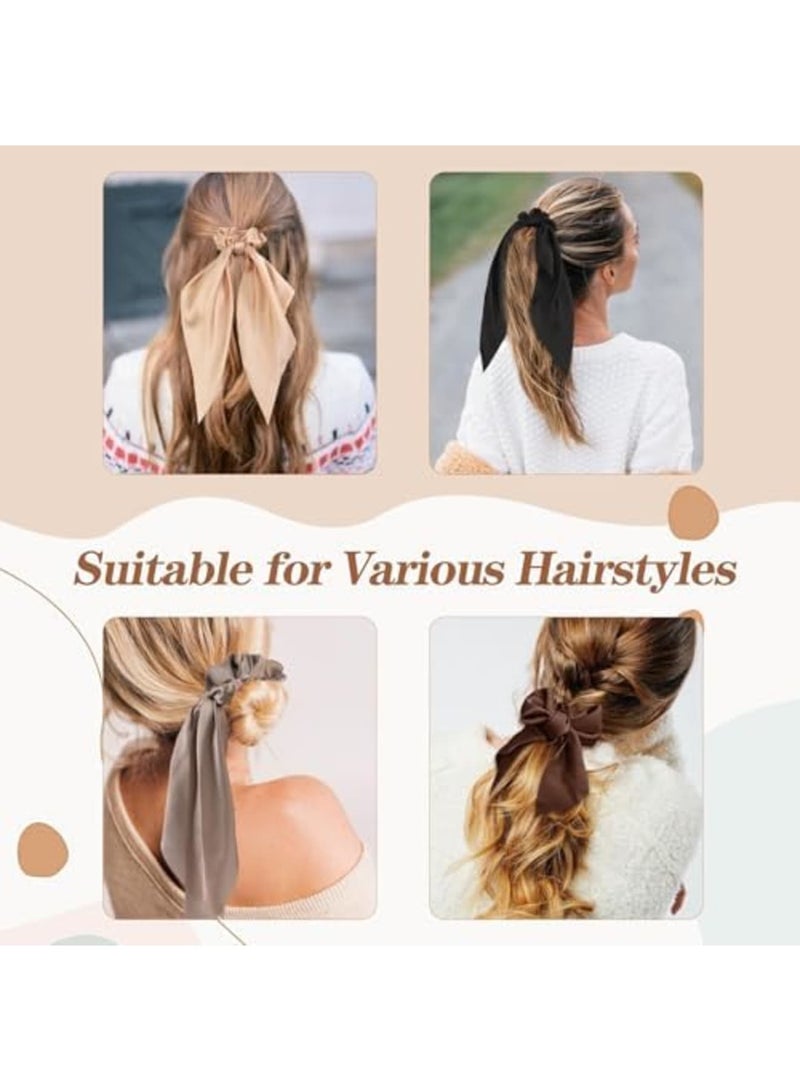 SYOSI 6 قطع أربطة شعر على شكل قوس من الساتان الحريري للنساء والفتيات، شريط شعر معقود، حوامل ذيل حصان مرنة، إكسسوارات شعر ناعمة من الساتان، هدية للحفلات والعطلات وأعياد الميلاد (متعددة الألوان) - Image 3