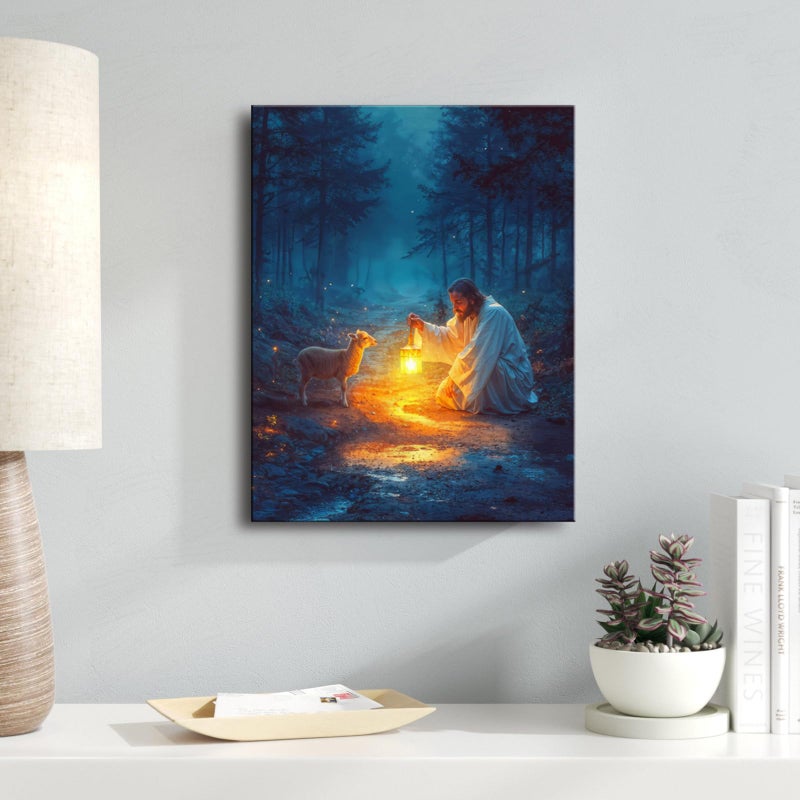 Ploceiny christian gifts for women-men  Serenity prayer wall art for prayer room  Baptism gifts for boys & girl wall decor  christmas decor Jesus Running After Lost Lamb Picture posters for home decor A-373 - Image 1