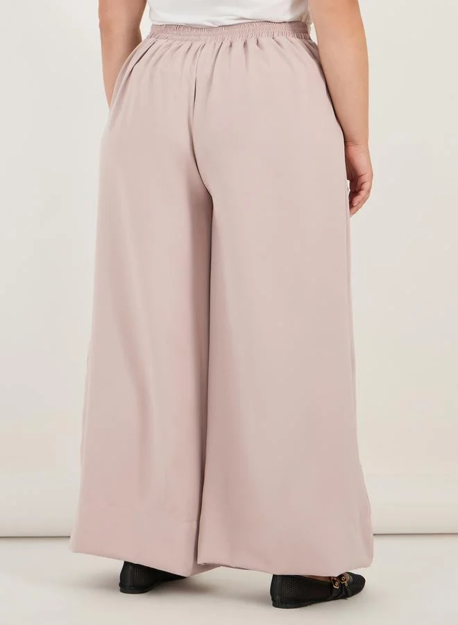 Styli Plus Size Solid High Rise Wide Leg Pants