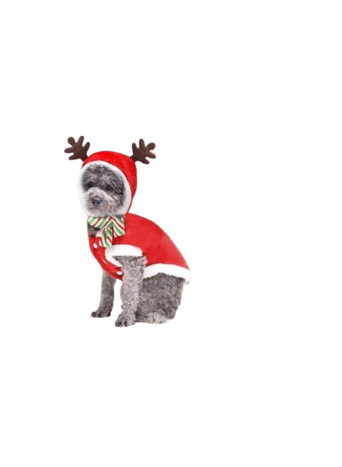 A.M Pet Christmas Costume Outfit Set Reindeer Antlers Headband Santa Christmsas Hat Red Scarf and Pet Cloak for Dog Cat Pet Christmas Party Cosplay Supplies, - Image 1