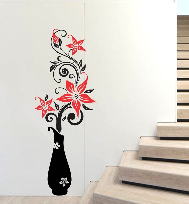 Decals Creation™ 'Red Flowers with Vase ' Wall Sticker (PVC Vinyl, 112 cm x 48 cm) - Image 2