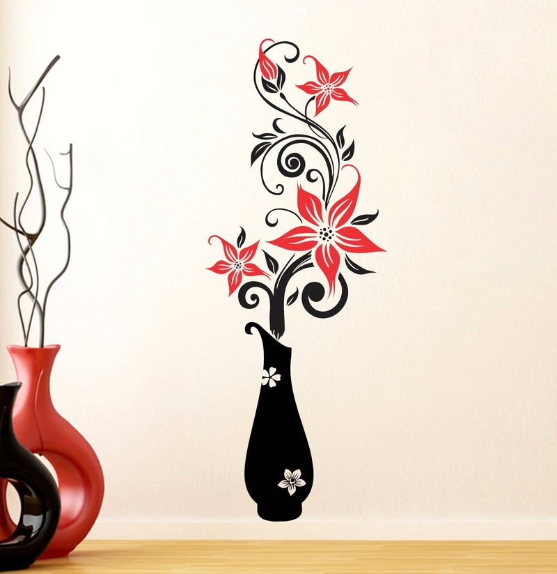 Decals Creation™ 'Red Flowers with Vase ' Wall Sticker (PVC Vinyl, 112 cm x 48 cm) - Image 4