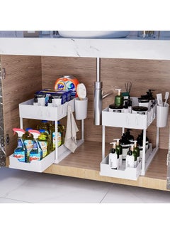 Arabest Under Sink Organizers and Storage Pull Out Sliding Drawer, 2 Tier Multi-purpose Kitchen Under the Sink Organizer Under Bathroom Sink Shelf Storage Rack for Countertop Laundry -White  - Image 2
