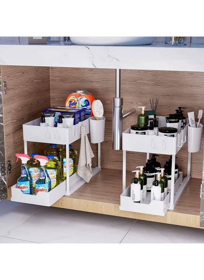 Arabest - Under Sink Organizers and Storage Pull Out Sliding Drawer, 2 Tier Multi-purpose Kitchen Under the Sink Organizer Under Bathroom Sink Shelf Storage Rack for Countertop Laundry -White - Image 1