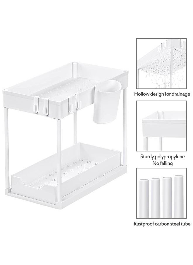 Arabest - Under Sink Organizers and Storage Pull Out Sliding Drawer, 2 Tier Multi-purpose Kitchen Under the Sink Organizer Under Bathroom Sink Shelf Storage Rack for Countertop Laundry -White - Image 1