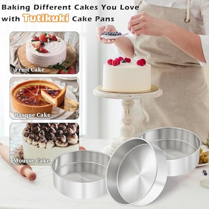 tutikuki 6 Inch Cake Pan  3PCS Stainless Steel Smash Cake Baking Pans Tins Round Bakeware for Party Birthday Wedding Mirror Finish  Dishwasher Safe - Image 5