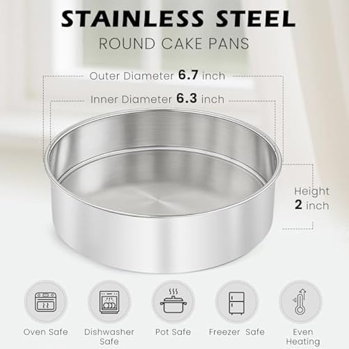 tutikuki 6 Inch Cake Pan  3PCS Stainless Steel Smash Cake Baking Pans Tins Round Bakeware for Party Birthday Wedding Mirror Finish  Dishwasher Safe - Image 3